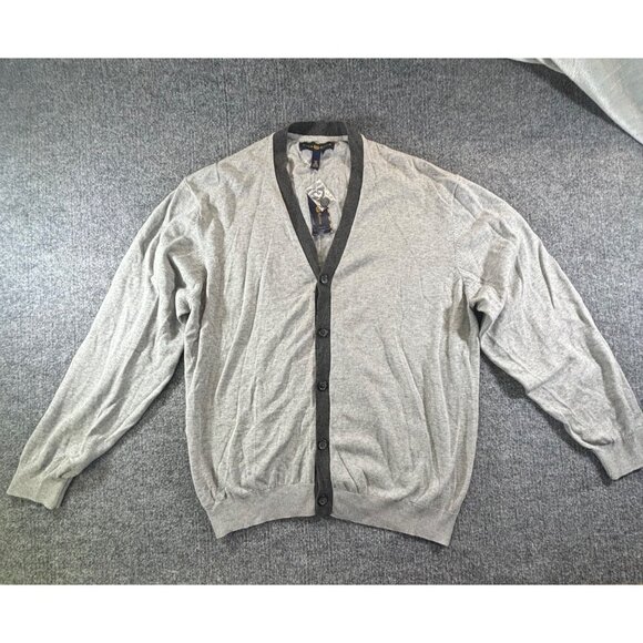 Club Room sweater Mens XL Grey Cardigan Sweater Cotton Blend V-Neck Long Sleeve - Picture 5 of 6